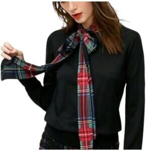 NWT J. Crew Merino Mockneck Sweater Tartan Scarf Size Medium